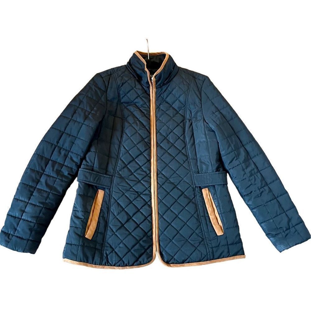 Liverpool LA black quilted tan trim jacket size m